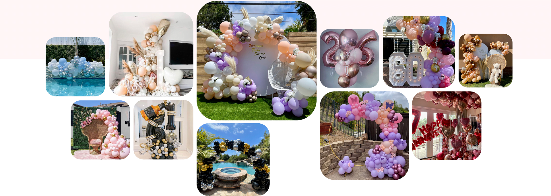 a collage of balloon decoration examples