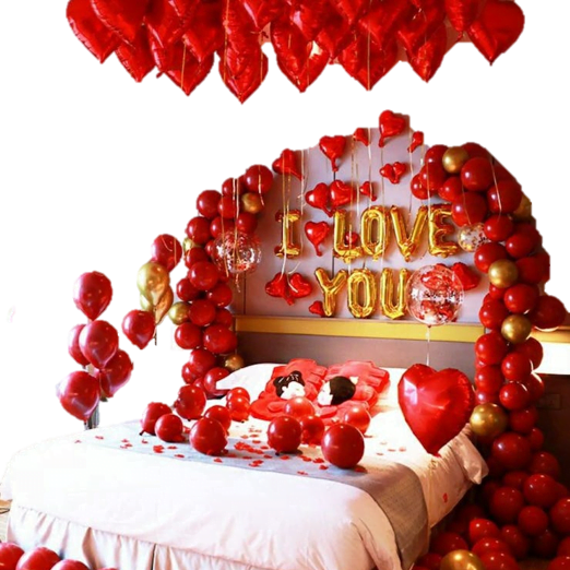 hotel room decorated with balloons